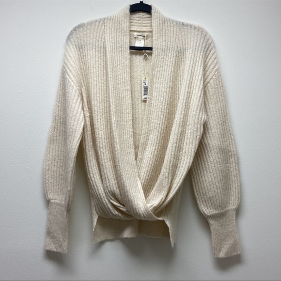 NWT Max Studio | Knit Sweater Faux Wrap-Bishop Sleeve in Ivory M - Picture 2 of 11